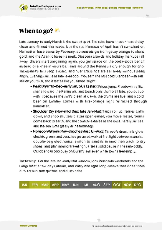 example page 3 from our offline Travel Guide for Sierra Leone